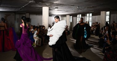 Models present creations by Charles de Vilmorin during the Women&#039;s Haute-Couture Fall/Winter 2023/2024 Fashion Week in Paris, on July 3, 2023. (AFP Photo)