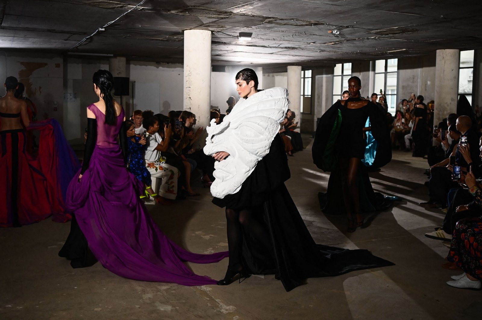 Models present creations by Charles de Vilmorin during the Women&#039;s Haute-Couture Fall/Winter 2023/2024 Fashion Week in Paris, on July 3, 2023. (AFP Photo)