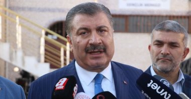 Health Minister Fahrettin Koca speaks to journalists after the Eid prayer, Hatay, southern Türkiye, June 28, 2023. (IHA Photo)