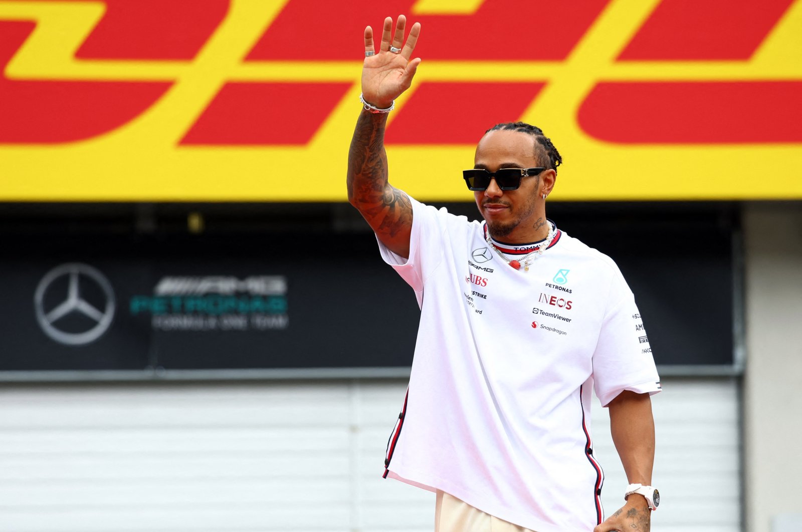 Mercedes&#039; Lewis Hamilton before the Formula One Austrian Grand Prix sprint race at the Red Bull Ring, Spielberg, Austria, July 2, 2023. (Reuters Photo)