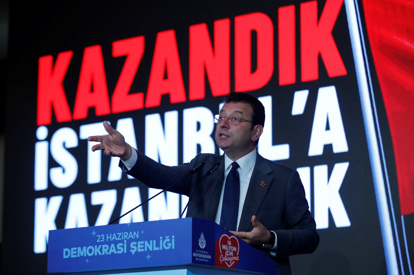 Istanbul&#039;s Mayor Ekrem Imamoğlu speaks during a press conference in Istanbul, Türkiye, June 22, 2023. (Reuters Photo)
