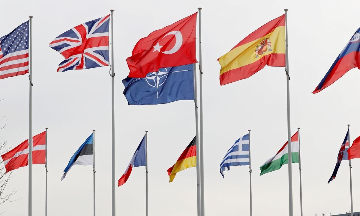 Flags of NATO member countries flutter at the Alliance headquarters in Brussels, Belgium, Feb. 28, 2020. (Reuters Photo)