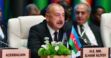 Azerbaijani President Aliyev speaks at a meeting of the Non-Aligned Movement in Baku, Azerbaijan, July 5, 2023. (IHA Photo)