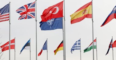 Flags of NATO member countries flutter at the Alliance headquarters in Brussels, Belgium, Feb. 28, 2020. (Reuters Photo)