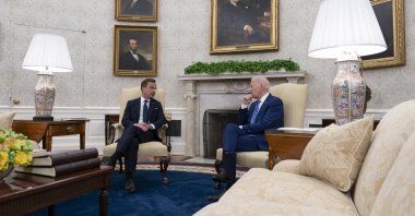U.S. President Joe Biden holds a bilateral meeting with Swedish Prime Minister Ulf Kristersson in the Oval Office of the White House in Washington, D.C., July 5, 2023.  (EPA Photo)