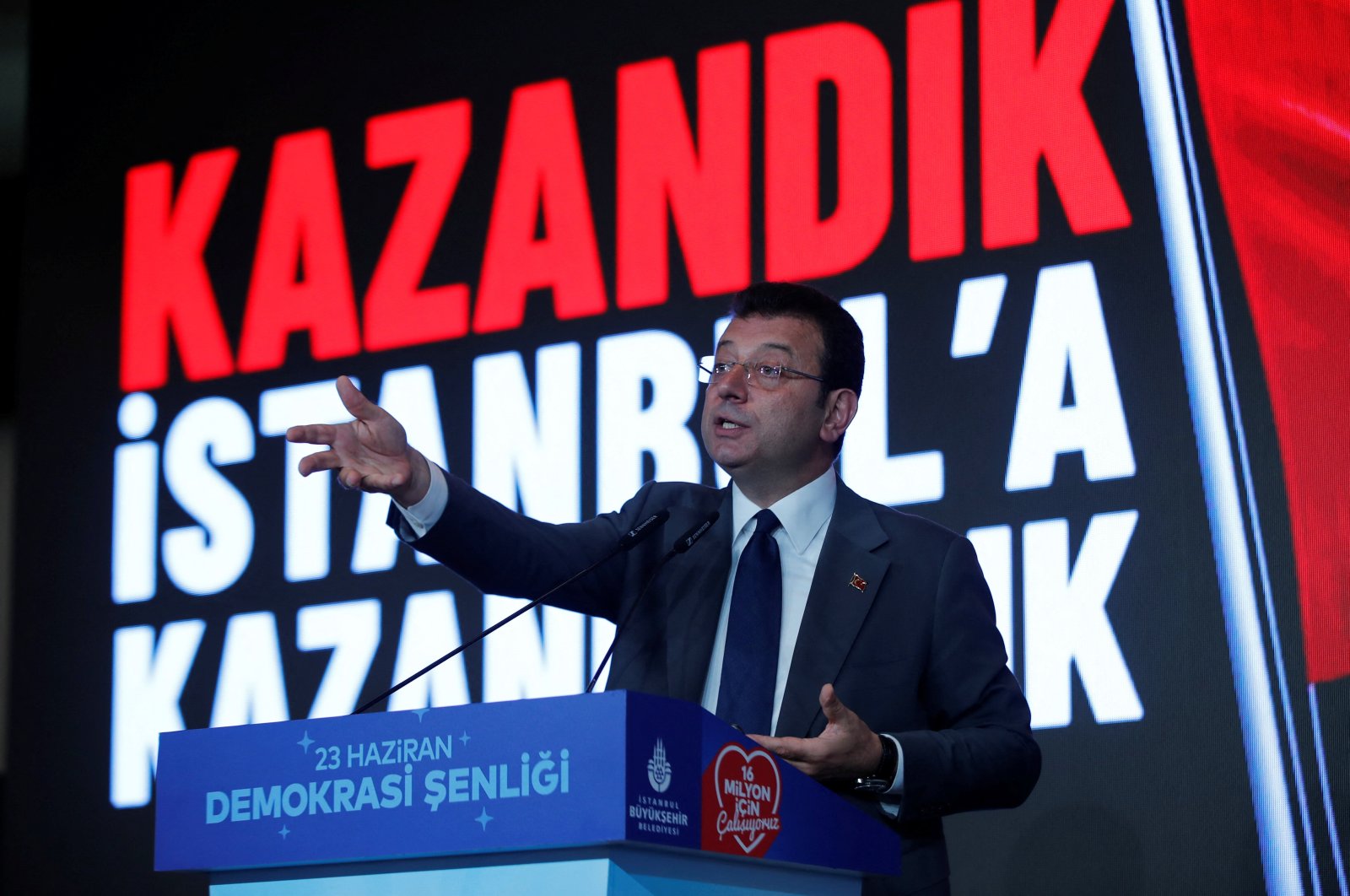 Mayor of Istanbul Ekrem Imamoğlu speaks during a press conference in Istanbul, Türkiye, June 22, 2023. (Reuters Photo)