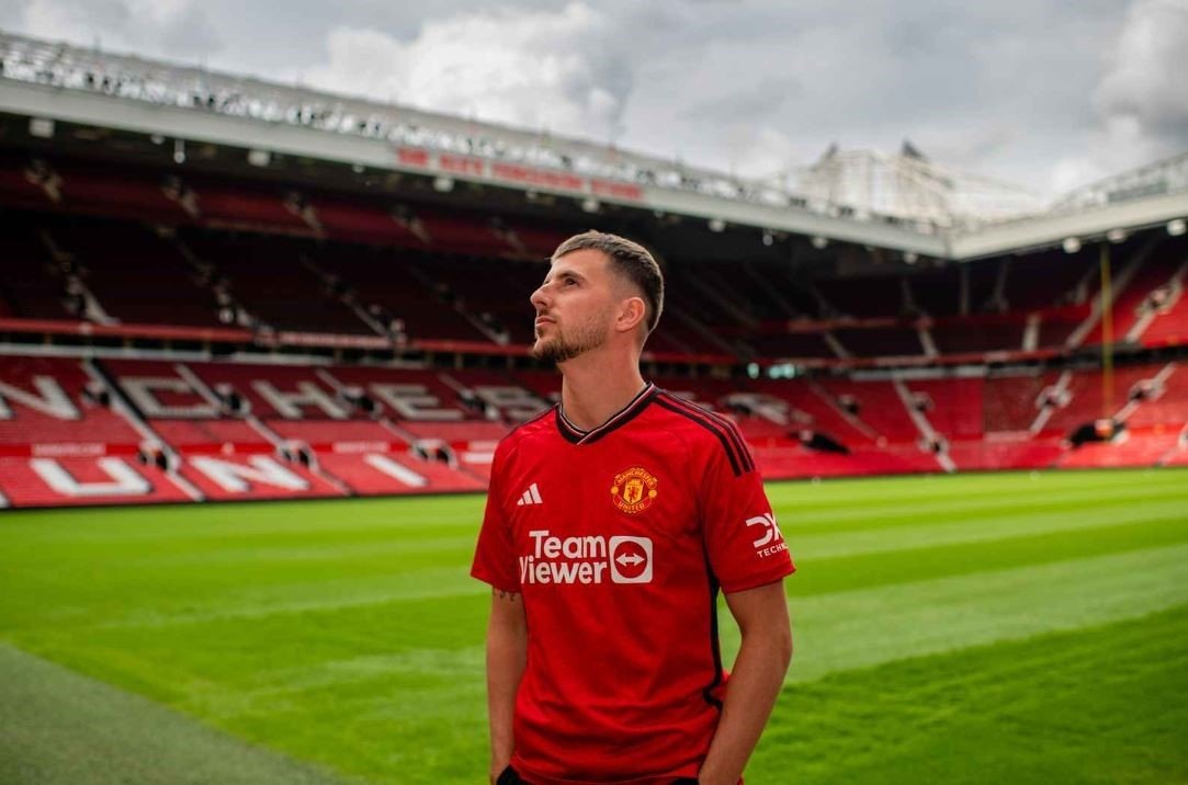 New Manchester United signing, Mason Mount stands in the Old Trafford stadium, Manchester, U.K., June 5, 2023. (IHA Photo)