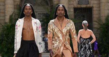 Models present creations by Rahul Mishra during the Fall/Winter 2023/2024 Fashion Week in Paris, France, July 3, 2023. (AFP Photo)