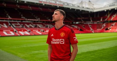 New Manchester United signing, Mason Mount stands in the Old Trafford stadium, Manchester, U.K., June 5, 2023. (IHA Photo)