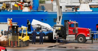 A view of the Horizon Arctic ship, as salvaged pieces of the Titan submersible from OceanGate Expeditions are returned, in St. John's harbor, Newfoundland, Canada, June 28, 2023. (Reuters Photo)