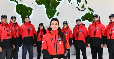 Professor Burcu Özsoy, the coordinator of the 3rd National Arctic Scientific Expedition, with her team, Türkiye, July 7, 2023. (AA Photo)