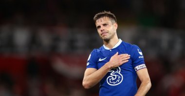 Cesar Azpilicueta of Chelsea acknowledges the fans after the Premier League match between Manchester United and Chelsea FC at Old Trafford, Manchester, UK., May 25, 2023. (Getty Images Photo)