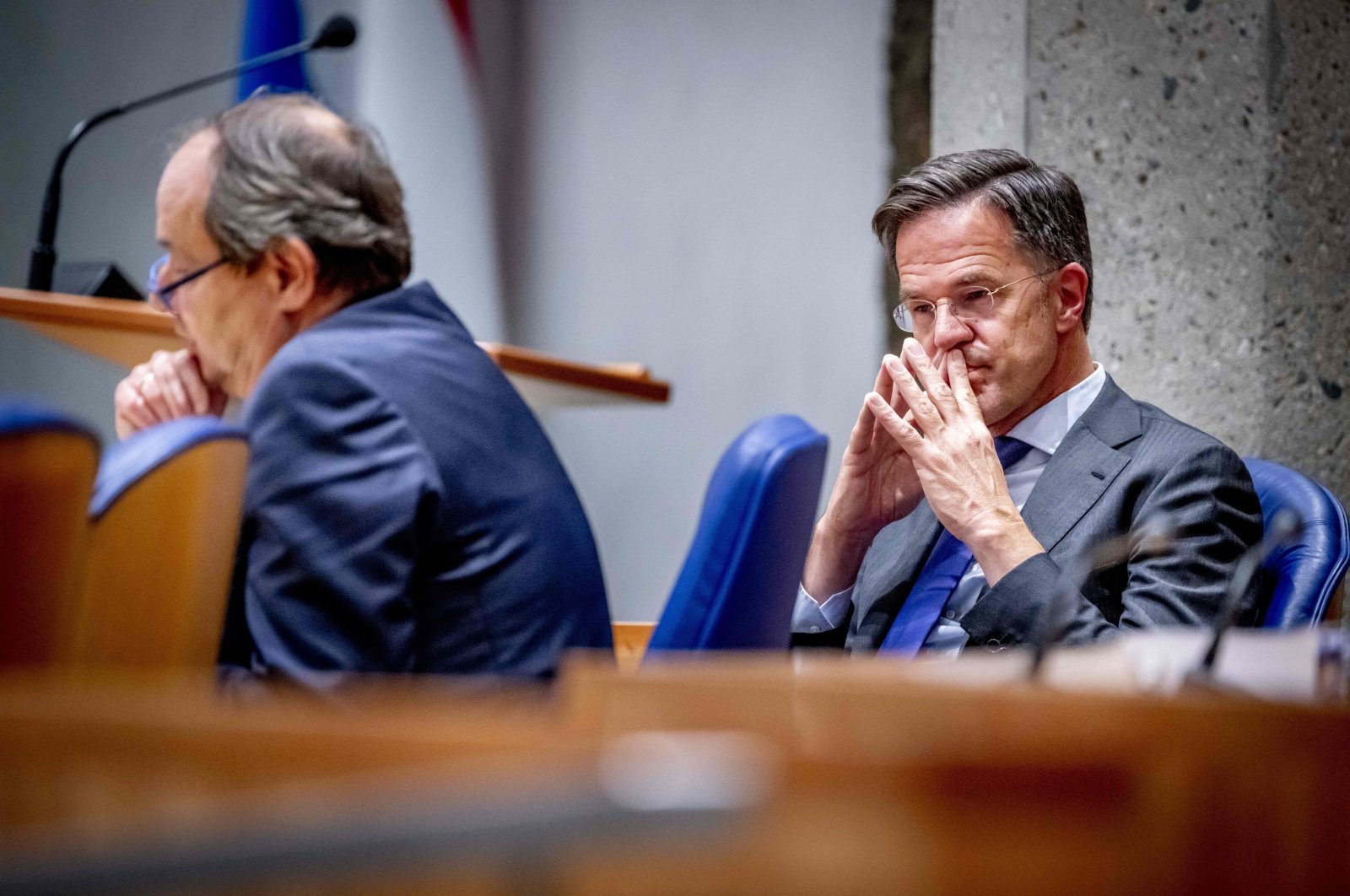 Dutch Prime Minister Mark Rutte and State Secretary for Mining Hans Vijlbrief attend a debate on the report of the Parliamentary Inquiry Committee on Natural Gas Extraction in Groningen, at parliament, The Hague, Holland, June 7, 2023. (AFP Photo)