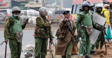 Riot police officers react as they disperse protesters, during an anti-government protest dubbed, in Nairobi, Kenya, July 7, 2023. (Reuters Photo)