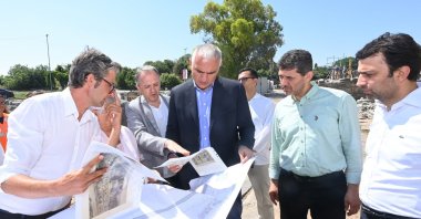 The Culture and Tourism Minister Mehmet Nuri Ersoy (C) visits the ancient city of Side, Antalya, Türkiye, June 30, 2023. (DHA Photo)