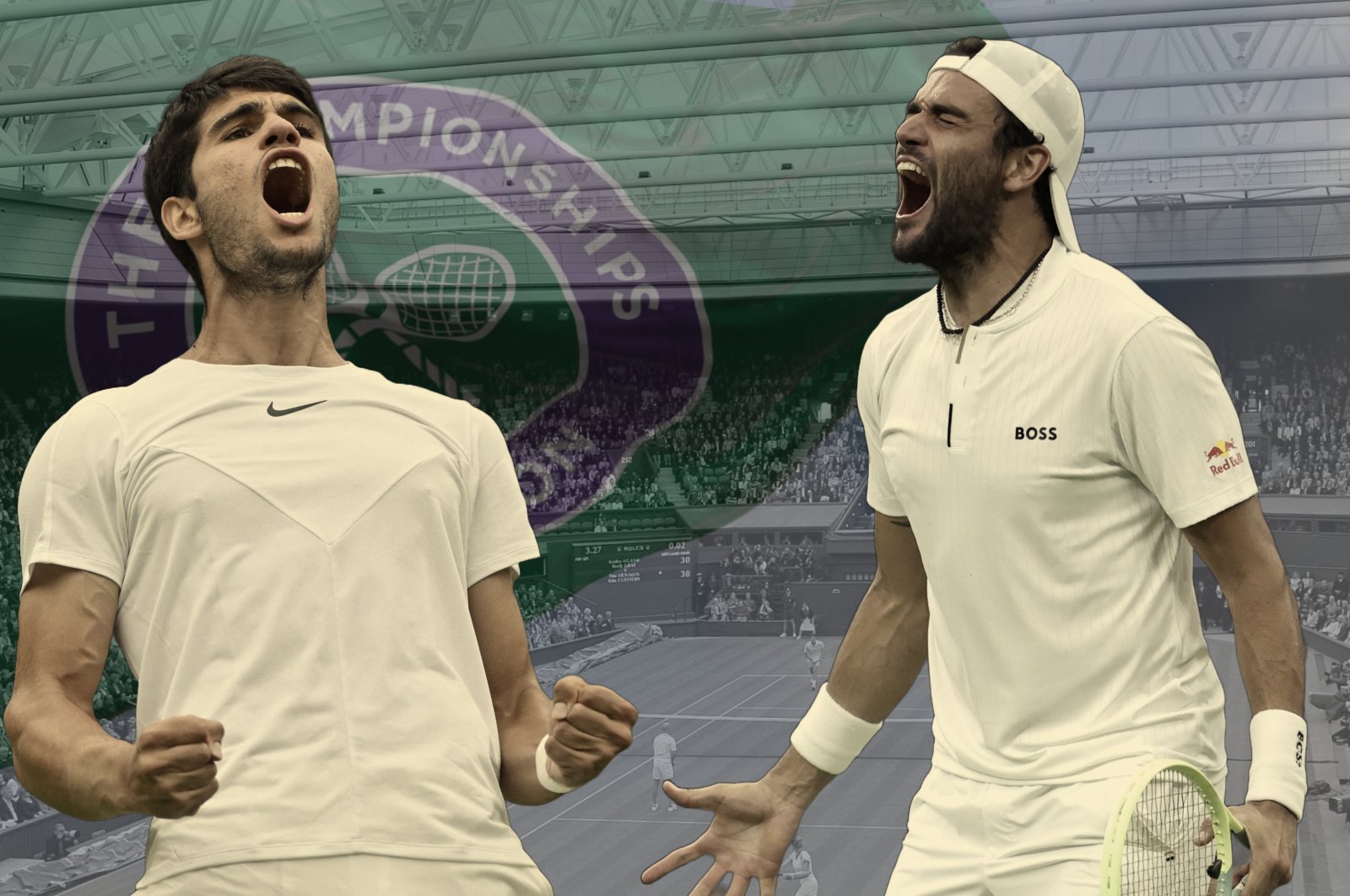 Illustration shows Spain&#039;s Carlos Alcaraz (L) and Italy&#039;s Matteo Berrettini ahead of their Wimbledon match. (Illustration by Kelvin Ndunga)