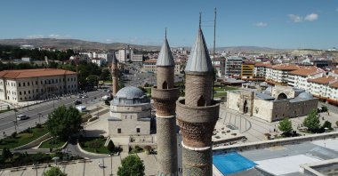 Aerial view of Kale Mosque along with Central Sivas Mosque in the historical city center, Sivas, Türkiye, July 8, 2023. (DHA Photo)