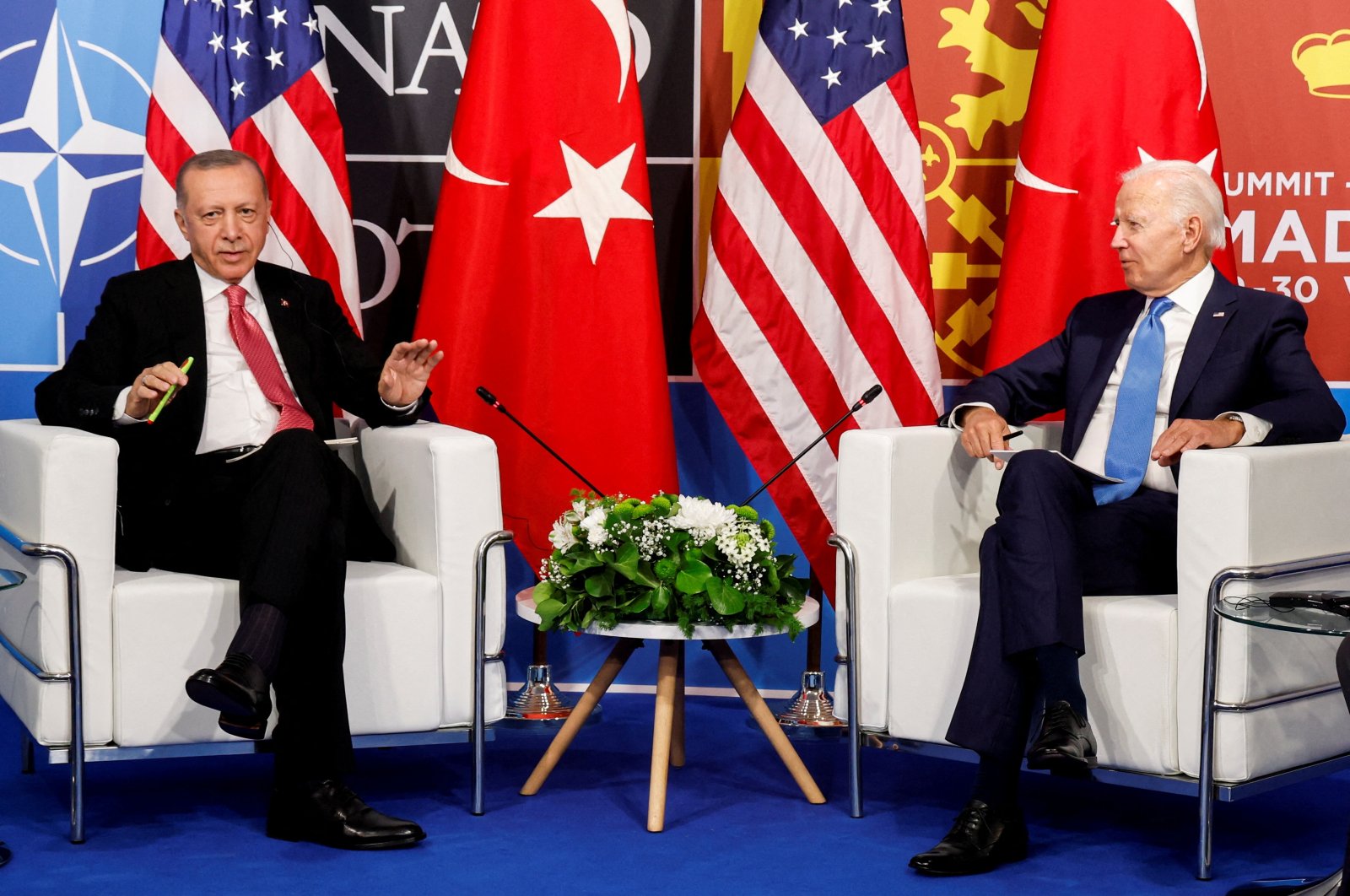 President Recep Tayyip Erdoğan meets with U.S. President Joe Biden during the NATO summit in Madrid, Spain, June 29, 2022. (Reuters Photo)
