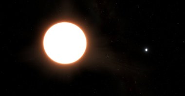 An artist's impression shows the exoplanet LTT9779b orbiting its host star, located 264 light years from Earth. (Reuters Photo)
