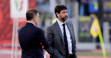 Former Juventus President Andrea Agnelli looks at the field in the stadium before the Coppa Italia final match against Inter Milan at the Stadio Olimpico, Rome, Italy, May 11, 2022. (Reuters Photo)