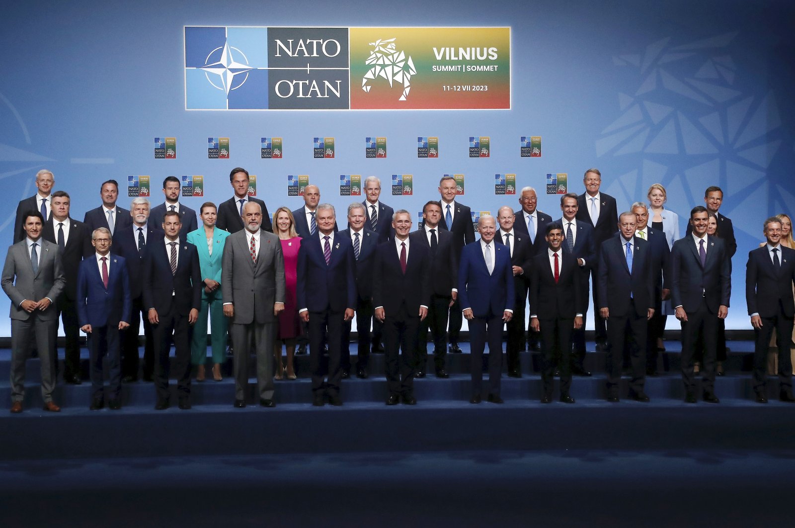 Heads of States and Governments along with NATO Secretary-General Jens Stoltenberg (front row, 6-L) pose for the official group photo at the NATO summit in Vilnius, Lithuania, July 11, 2023. (EPA Photo)