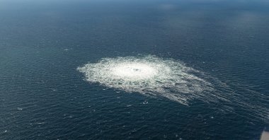 A gas leak at Nord Stream 2 as seen from the Danish F-16 interceptor on Bornholm, Denmark, Sept. 27, 2022. (Reuters Photo)