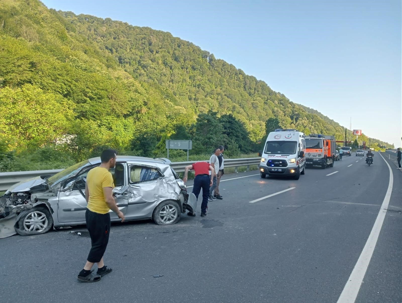 A front view of a crashed car after the traffic accident in Zonguldak, northern Türkiye, June 28, 2023. (IHA Photo)