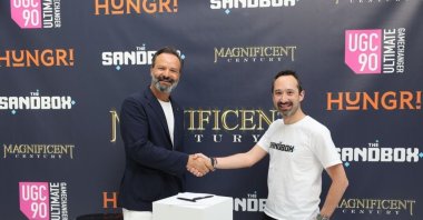 Timur Savcı (L), the producer of &quot;Magnificent Century&quot; and the founder of TIMS Productions, Sebastien Borget, co-founder of The Sandbox sign the partnership protocole, Paris, France, July 12, 2023. (Photo courtesy of The Sandbox)