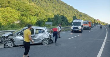 A front view of a crashed car after the traffic accident in Zonguldak, northern Türkiye, June 28, 2023. (IHA Photo)
