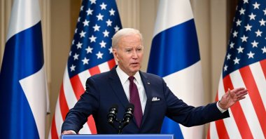 U.S. President Joe Biden gestures during a news conference at the Presidential Palace in Helsinki, Finland, July 13, 2023. (EPA Photo)