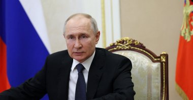 Russian President Vladimir Putin chairs a meeting with members of the Security Council, via video link in Moscow, Russia July 7, 2023. (Sputnik/Alexander Kazakov/Kremlin via Reuters)