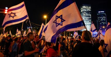People demonstrate on &quot;Day of Disruption&quot; in protest against Israeli Prime Minister Benjamin Netanyahu and his nationalist coalition government&#039;s judicial overhaul, Tel Aviv, Israel, July 11, 2023. (Reuters Photo)