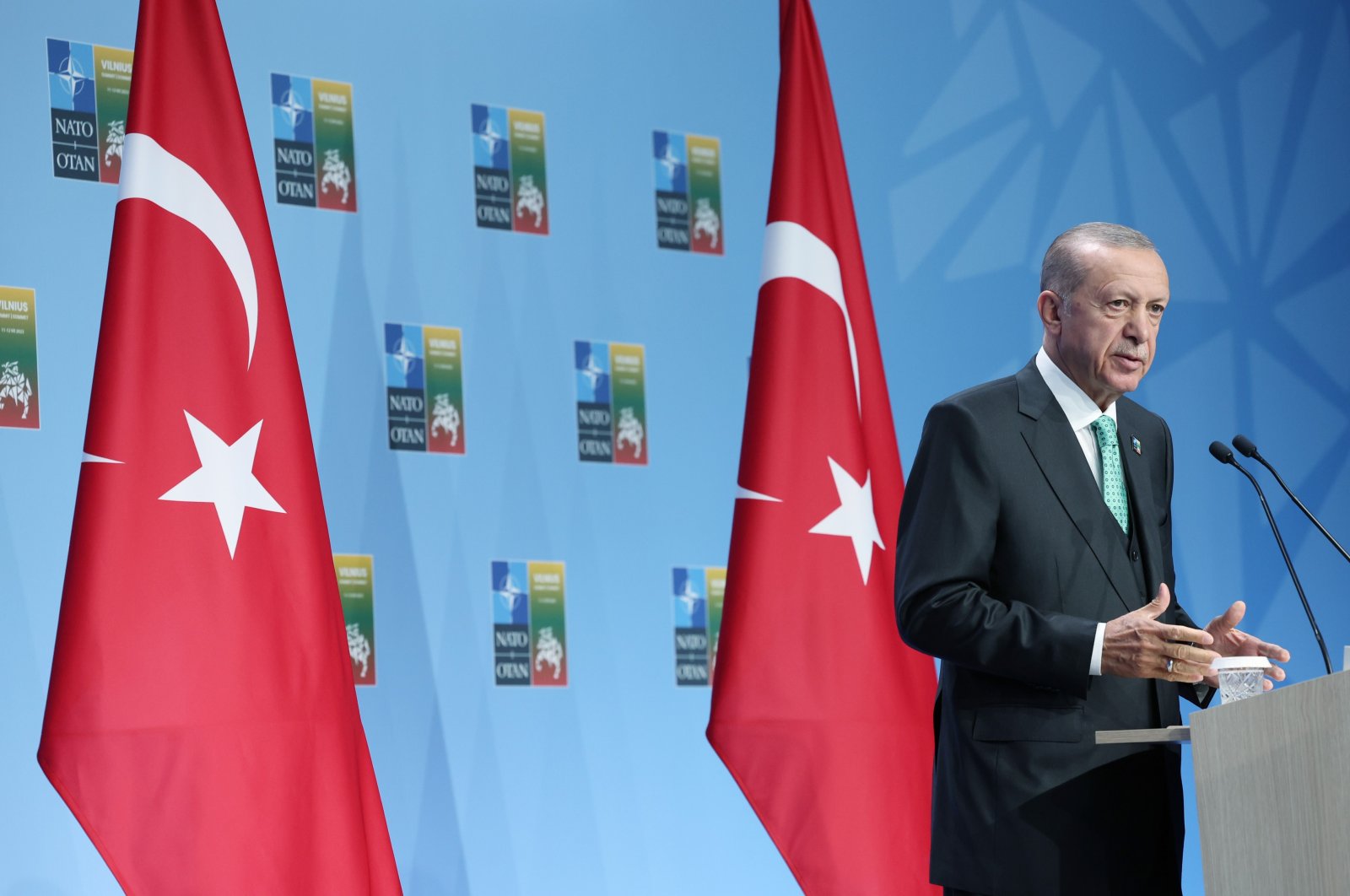 President Recep Tayyip Erdoğan is seen during a press conference in Vilnius, Lithuania, on July 12, 2023 (AA Photo)