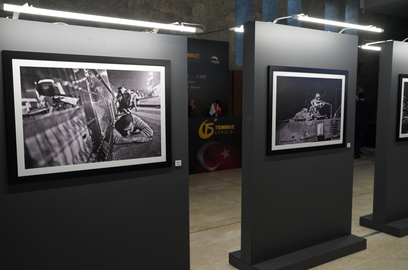 The artworks displayed at the &quot;15 July Exhibition&quot; at the Atatürk Cultural Center (AKM), Istanbul, Türkiye, July 12, 2023. (Photo courtesy of Turkuvaz Media)