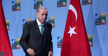 President Recep Tayyip Erdoğan leaves a news conference during a NATO leaders summit in Vilnius, Lithuania, July 12, 2023. (Reuters Photo)