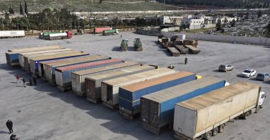 Trucks loaded with U.N. humanitarian aid for Syria following a devastating earthquake reach the Bab al-Hawa border crossing with Türkiye, Idlib province, Syria, Friday, Feb. 10, 2023.  (AP File Photo)