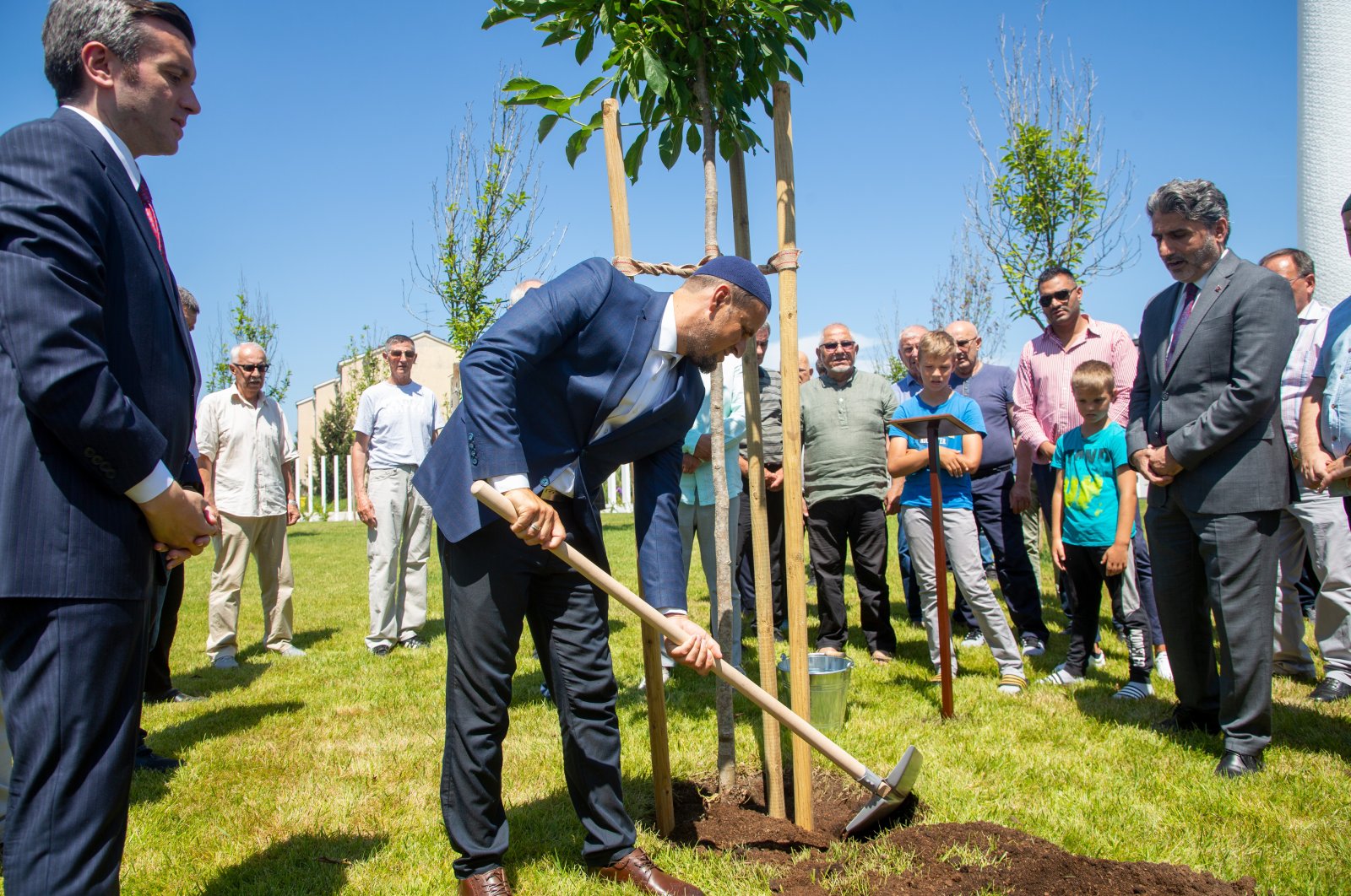 TIKA plants saplings in the garden of the Sisak Recep Tayyip Erdoğan Islamic Cultural Center, Sisak, Croatia, July 14, 2023. (AA Photo)