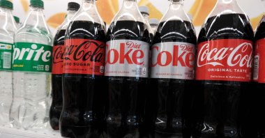 Bottles of Coca-cola products including Diet Coke which contains the artificial sweetener aspartame, on a store shelf, in New York, U.S., July 14, 2023. (AFP Photo)