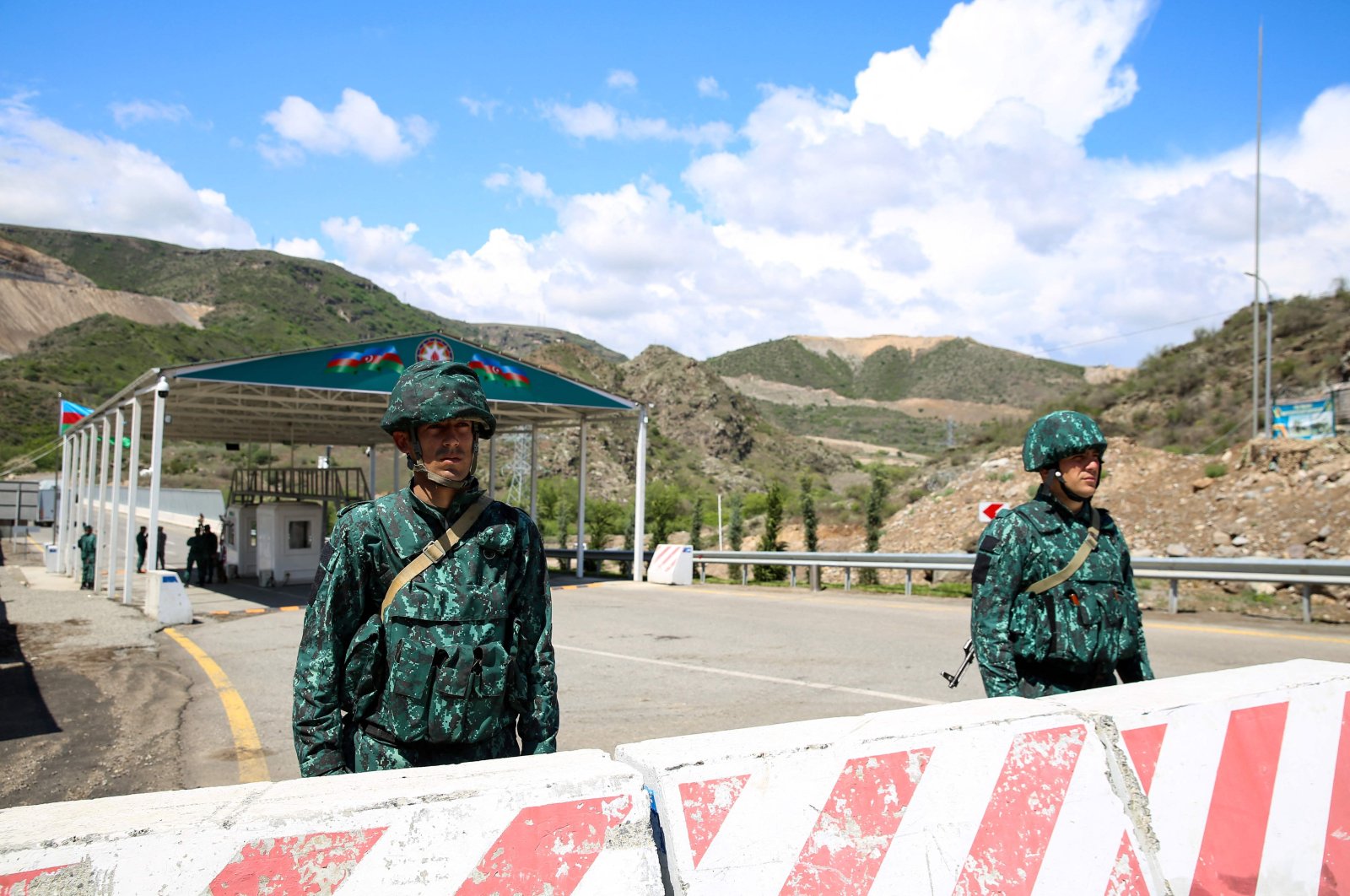 A view of an Azerbaijani checkpoint recently set up at the entry of the Lachin corridor on May 2, 2023. (AFP Photo)