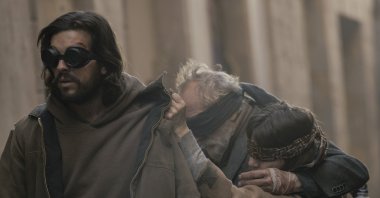 This image released by Netflix shows, from left, Mario Casas, Gonzalo de Castro, and Lola Duenas in a scene from &quot;Bird Box: Barcelona.&quot; (AP Photo)