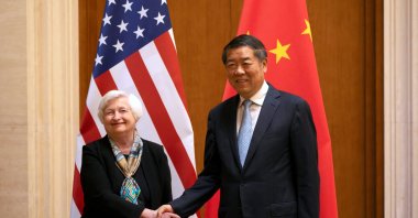 U.S. Treasury Secretary Janet Yellen (L) shakes hands with Chinese Vice Premier He Lifeng during a meeting at the Diaoyutai State Guesthouse in Beijing, China, July 8, 2023. (Reuters Photo)
