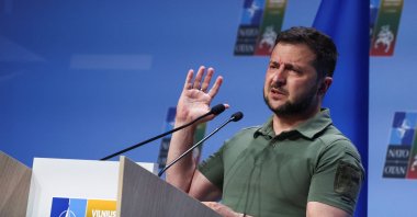 Ukraine's President Volodymyr Zelenskyy holds a news conference during a NATO leaders summit in Vilnius, Lithuania July 12, 2023. (Reuters Photo)
