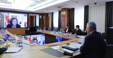 Trade Minister Ömer Bolat and British Business and Trade Secretary Kemi Badenoch attend a videoconference meeting, Türkiye, July 11, 2023. (AA Photo)