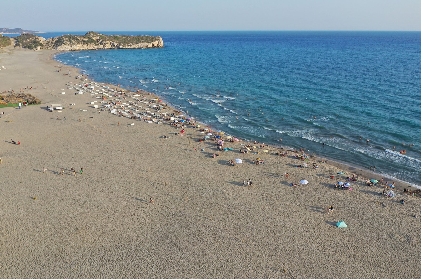 An aerial view shows holidaygoers enjoying the sea at Patara Beach, in Antalya, Türkiye, July 15, 2023. (AA Photo)