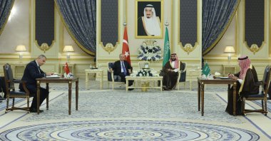 President Recep Tayyip Erdoğan and Saudi Crown Prince Mohammed bin Salaman (MBS) attend a signing ceremony in Jeddah, Saudi Arabia, July 17, 2023.