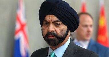 World Bank chief Ajay Banga leaves after attending the G-20 Finance Ministers, Central Bank Governors (FMCBG) and Finance &amp; Central Bank Deputies (FCBD) meetings, at the Mahatma Mandir in Gandhinagar on July 17, 2023. (Photo by Punit PARANJPE / AFP)