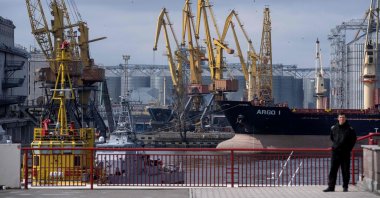 Bulk carrier ARGO I is docked at the grain terminal of the port of Odessa, Ukraine, April 10, 2023. (AFP Photo)