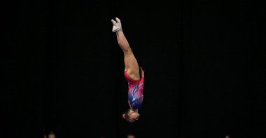 Tatsiana Piatrenia of Belarus competes at the 32nd FIG Trampoline Gymnastics World Championships Final, Sofia, Bulgaria, Nov. 12, 2017. (Reuters Photo)