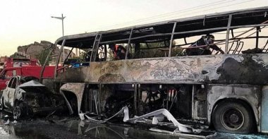 A view of the burnt bus in the city of Tamanrasset, July 19, 2023. (Reuters Photo)