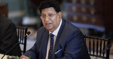 Bangladesh's Foreign Minister AK Abdul Momen speaks during a meeting with Secretary of State Antony Blinken, not pictured, at the State Department in Washington, Monday, April 10, 2023. (Elizabeth Frantz/Pool Photo via AP)